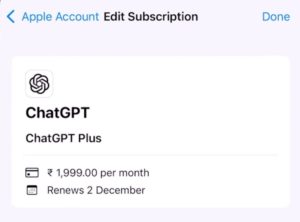 Locate ChatGPT on your list of active subscriptions/plans.