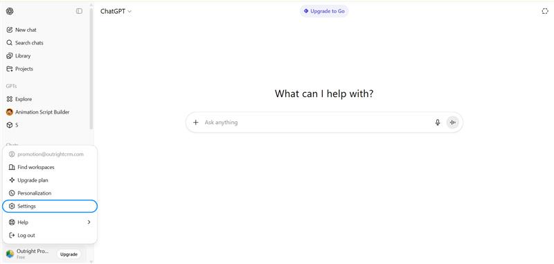 Navigate to “Settings” option