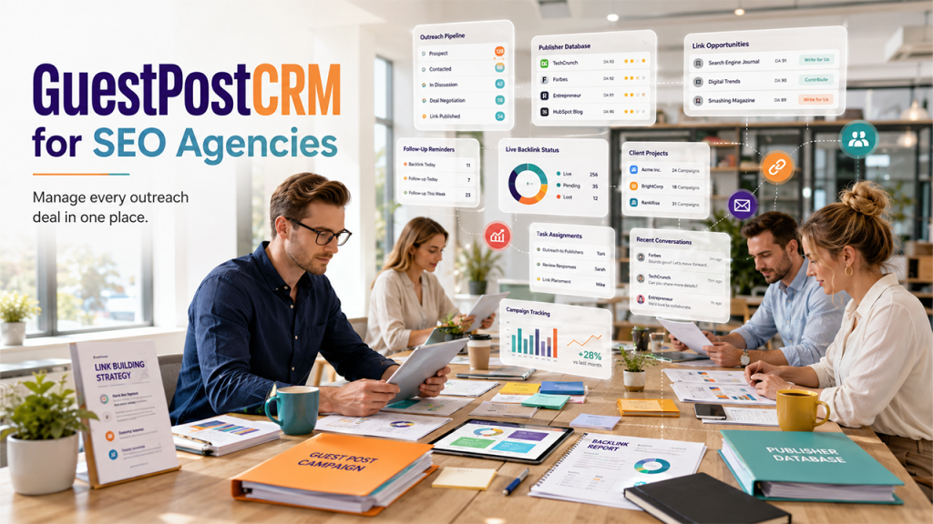 GuestPostCRM platform for SEO agencies, link builders, bloggers, and digital marketing teams managing guest posting campaigns