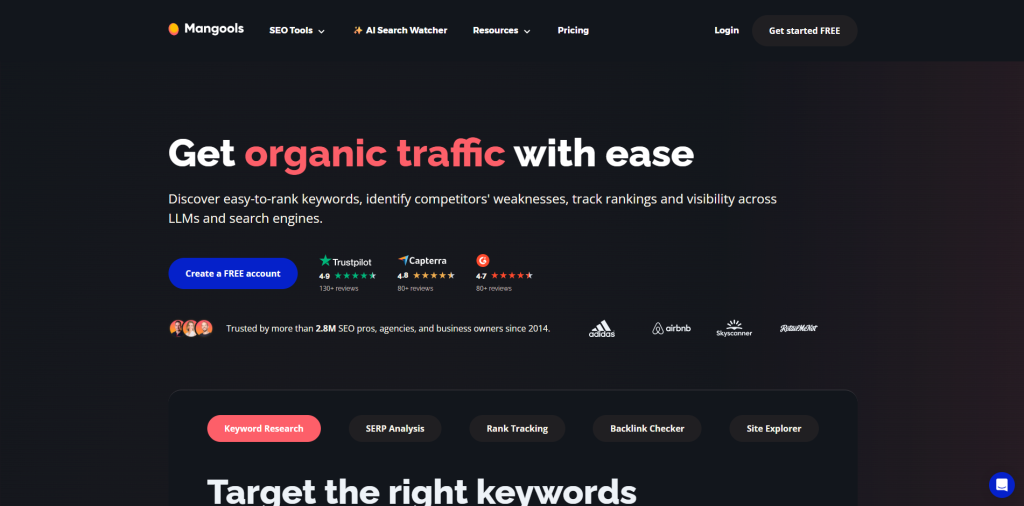 Mangools SEO toolkit as a Similarweb competitor for keyword research and competitor analysis.