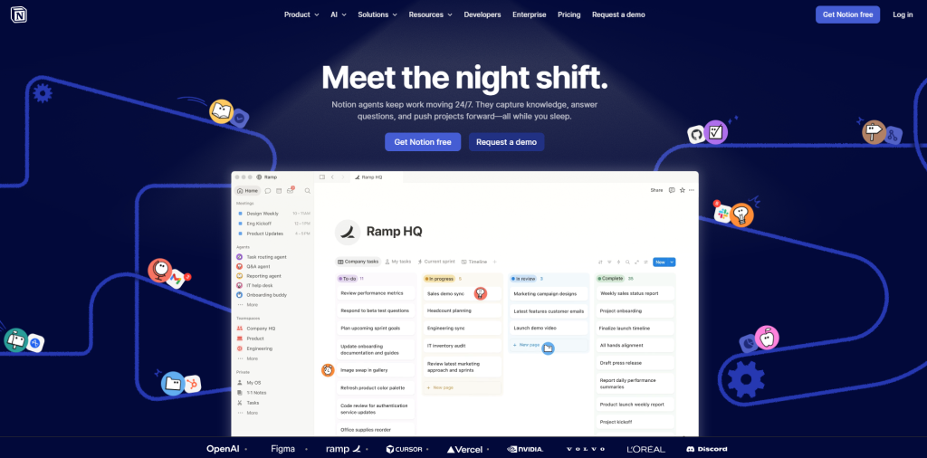 Notion workspace dashboard for project management and team collaboration