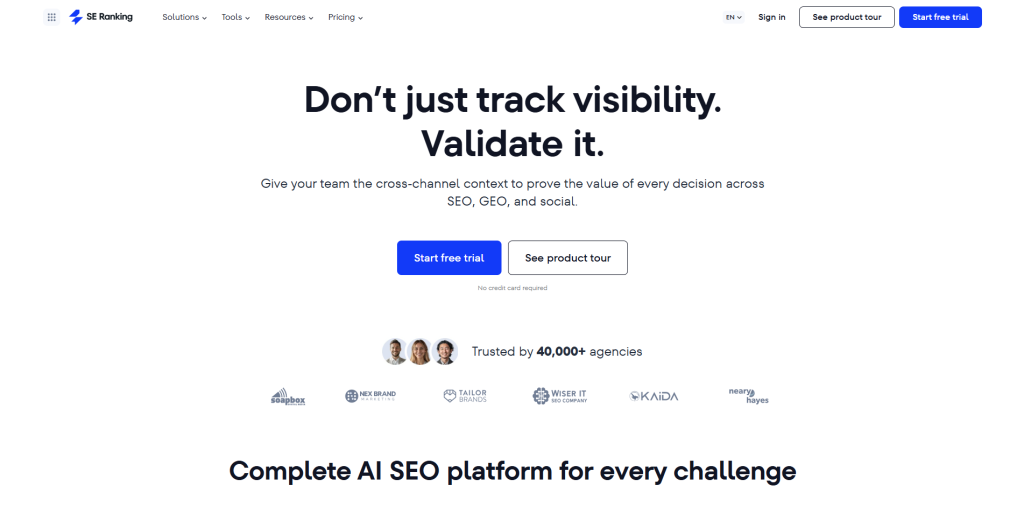 SE Ranking dashboard showcasing SEO tools and competitor analysis as a Similarweb competitor.