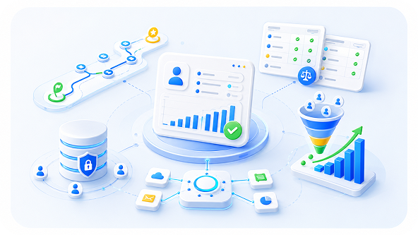 CRM workflow and analytics illustration